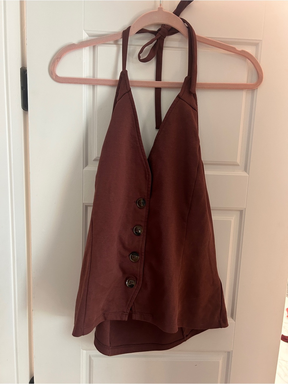 Anthropologie Brown Halter Button-Front Women's Top